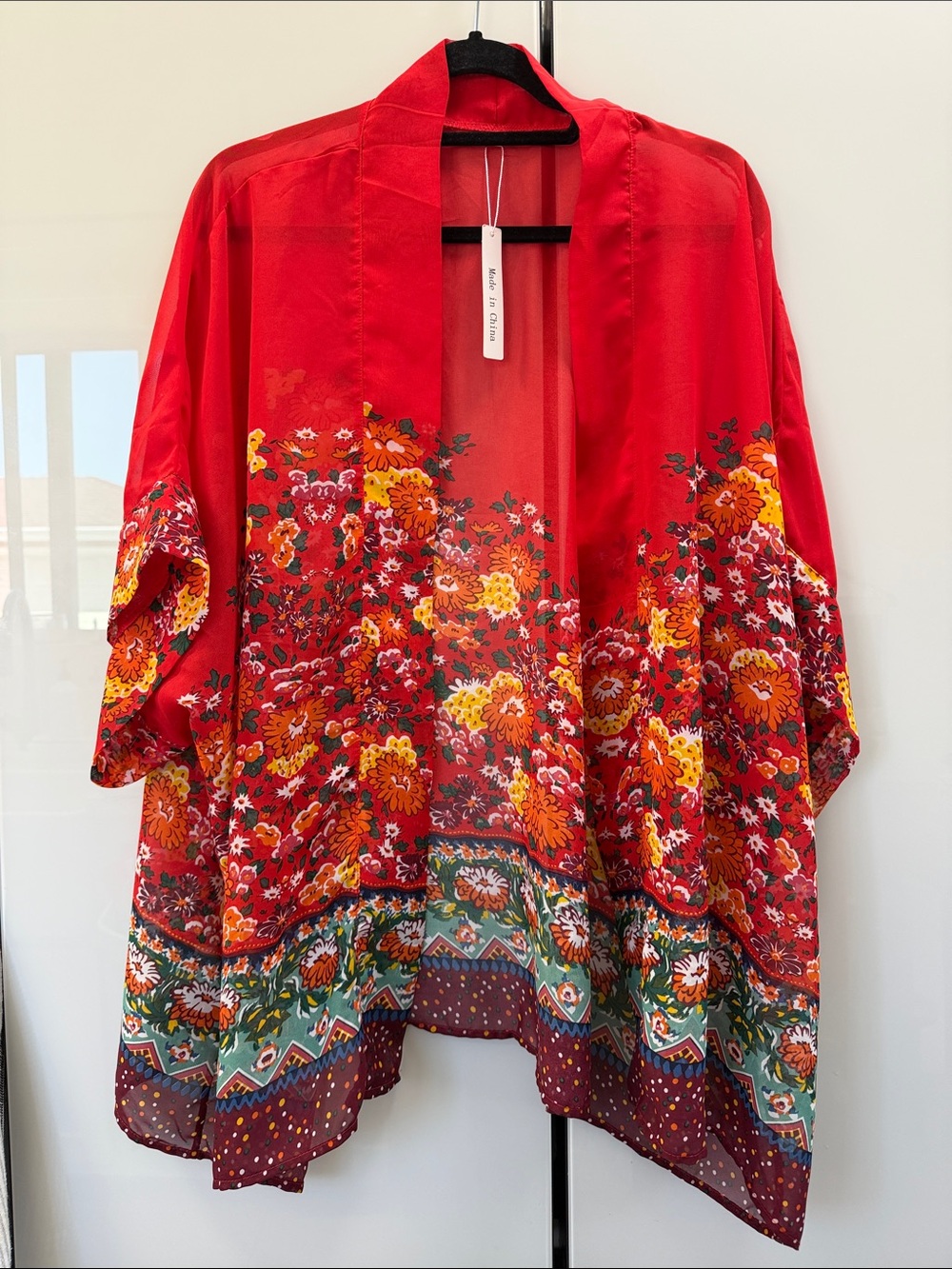 Olrain Red Floral Kimono Jacket